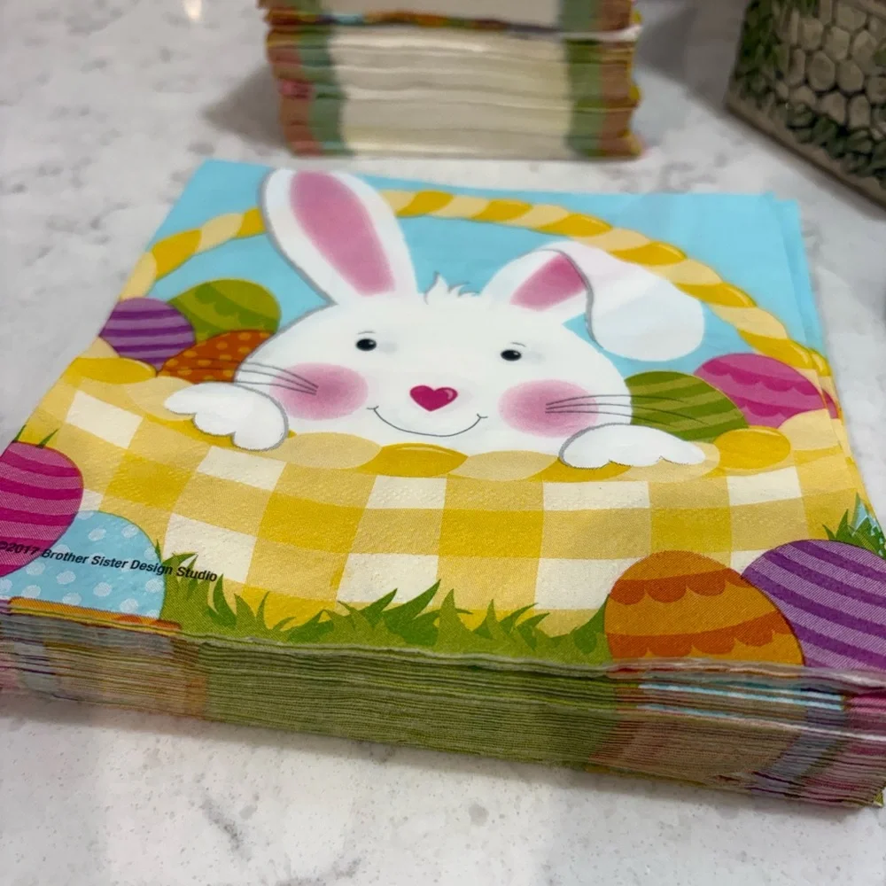 Easter Bunny Paper Plates & Napkins Set - Pastel Yellow, Blue, Pink